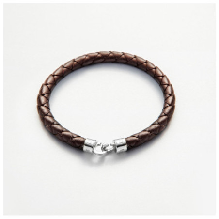 Pulsera de Cuero trenzado con Traba Plata Hombre