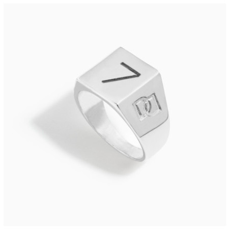 Anillo Sello Cuadrado DD Grabado Plata Hombre