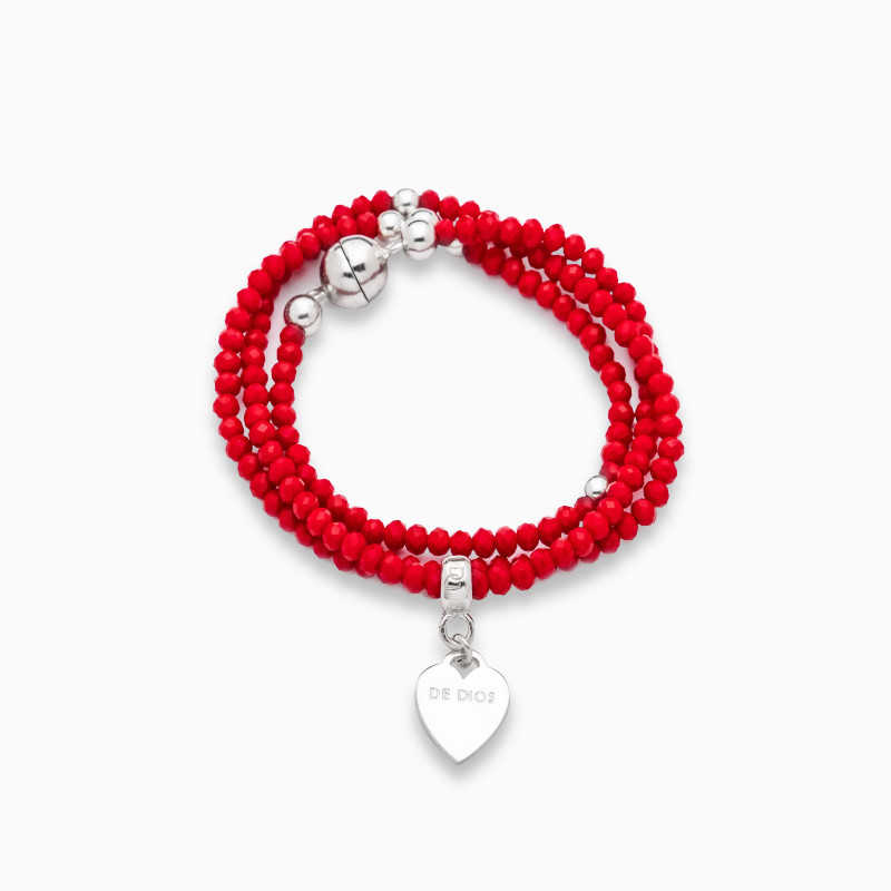 Pulsera cierre iman cristal rojo de 3 vueltas