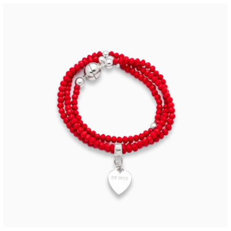 Pulsera con cierre iman, dije y bolitas de plata 925 combinada con cristales rojos