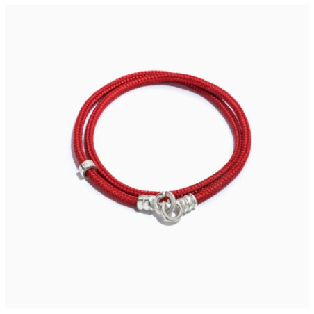 Pulsera de cordon de paracaidas color roja con cierre y arandela de plata.