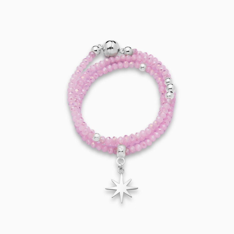 Pulsera cierre iman cristal rosa de 3 vueltas