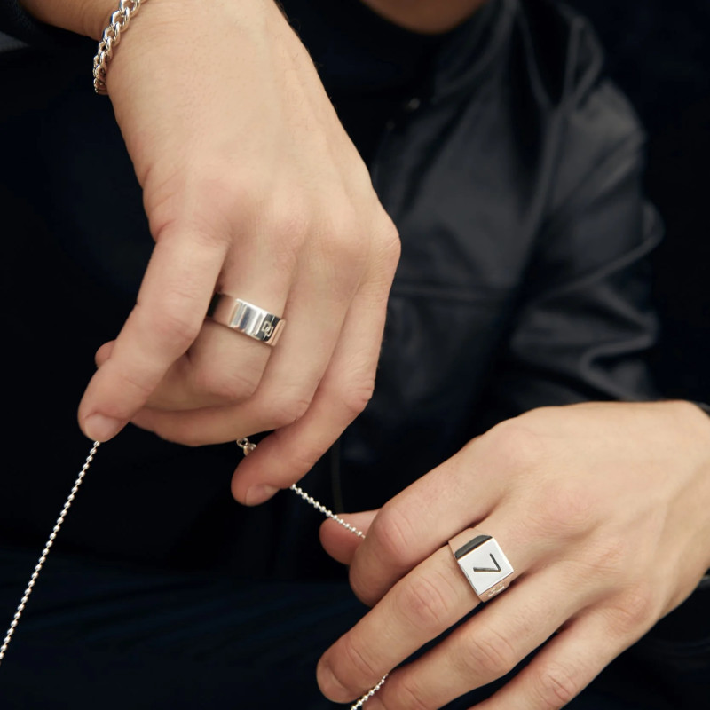 Anillo Sello Cuadrado DD Grabado Plata Hombre