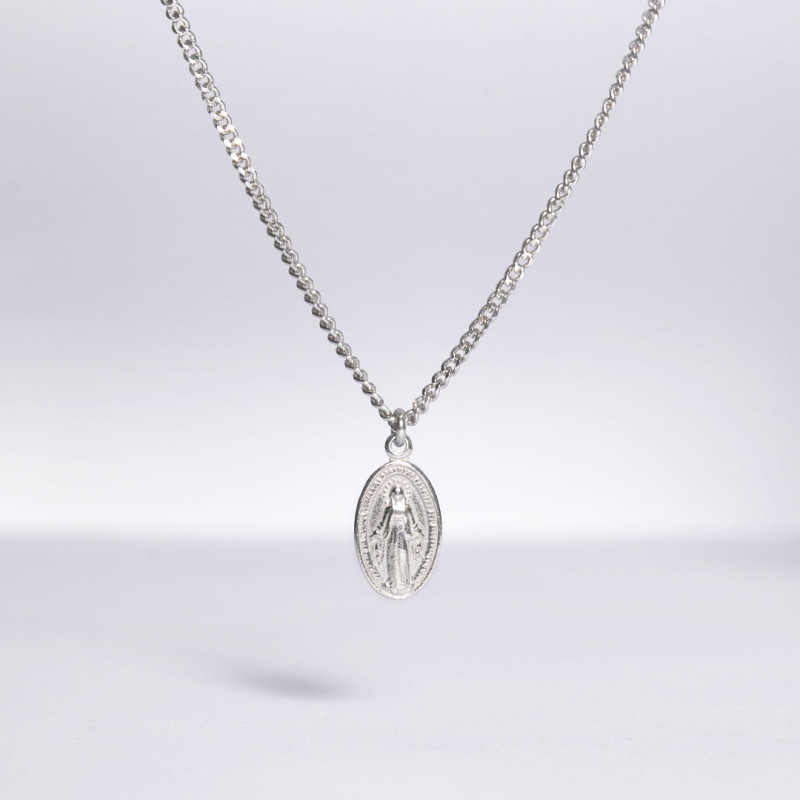 Collar Virgen Milagrosa Pequeña Plata