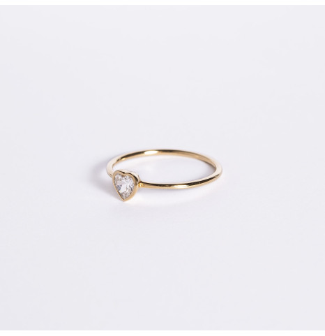 Anillo Oro 18k con circon en forma de corazon