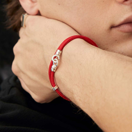 Pulsera de cordon de paracaidas color roja con cierre y arandela de plata.