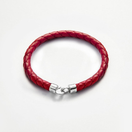 Pulsera de Cuero trenzado con Traba Plata Hombre