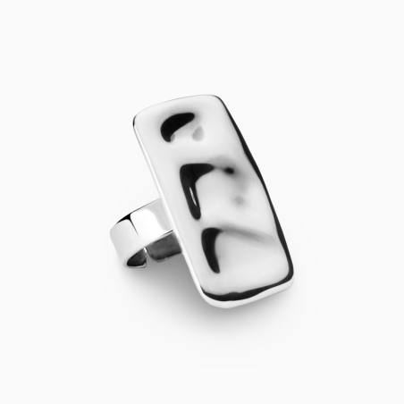 Anillo Rectangular Ondulado Plata