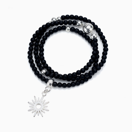 Pulsera con cierre iman, dije y bolitas de plata 925 combinada con cristales