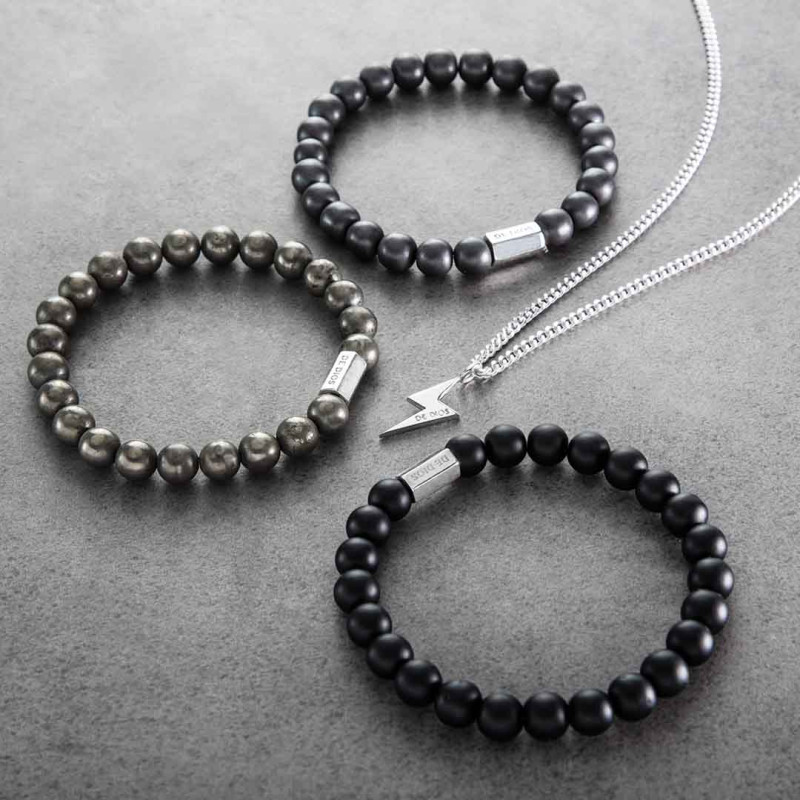 Pulsera de Piedras con Hexágono Plata Hombre