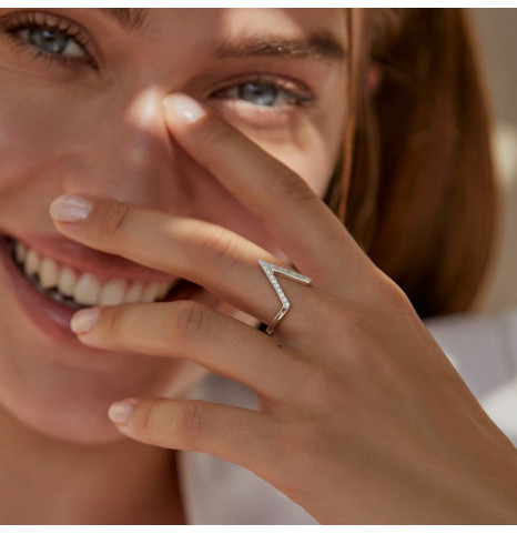 Anillo V Pavé Plata