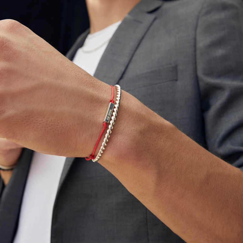 Pulsera Hilo barrita  Grabada Plata Hombre