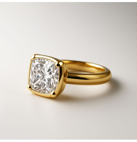 Anillo en Plata dorada con circonita cushion