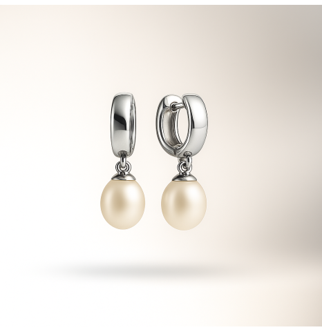 Aros Huggie Perla Oval Plata