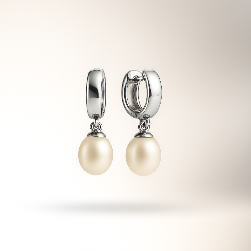 Aros Huggie Perla Oval Plata