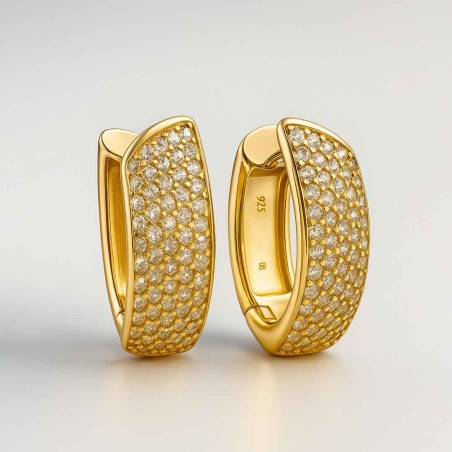 Par de aros navette con circonitas en Plata con balo de Oro 18kt