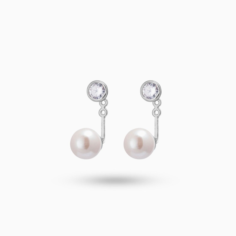 Aros DUO Circón & Perla Plata