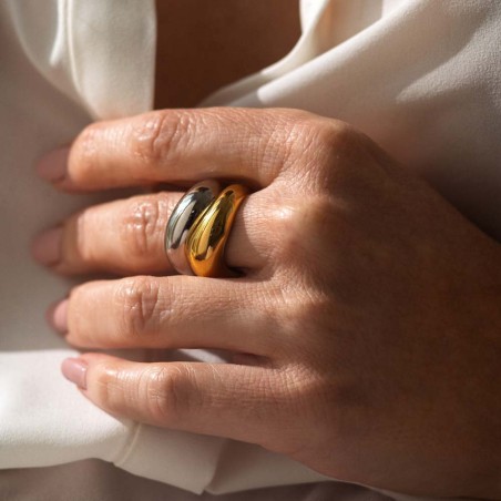 Anillo de forma curva grueso en plata 925 con baño de oro 18k