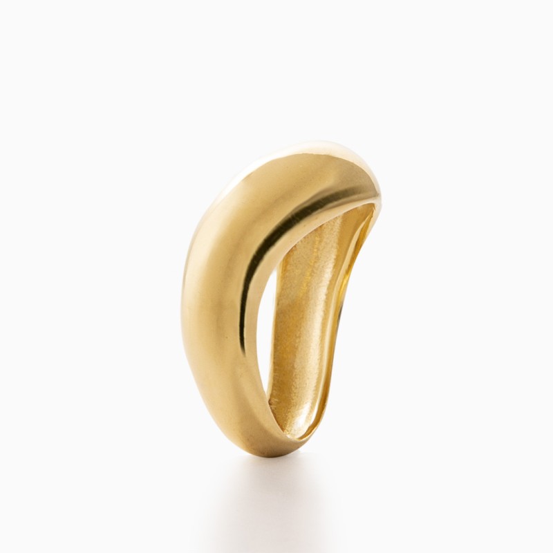 Anillo de forma curva grueso en plata 925 con baño de oro 18k