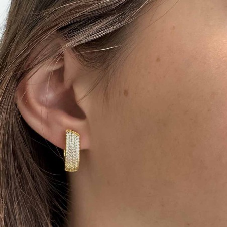 Par de aros navette con circonitas en Plata con balo de Oro 18kt
