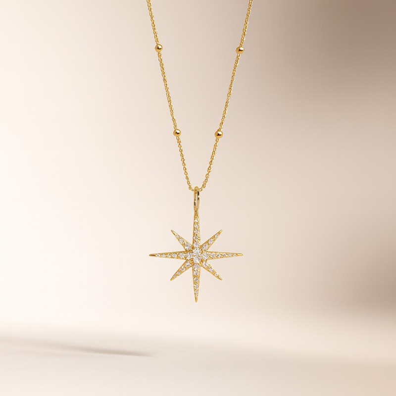 Cadena con bolitas con Estrella con circones Dorado