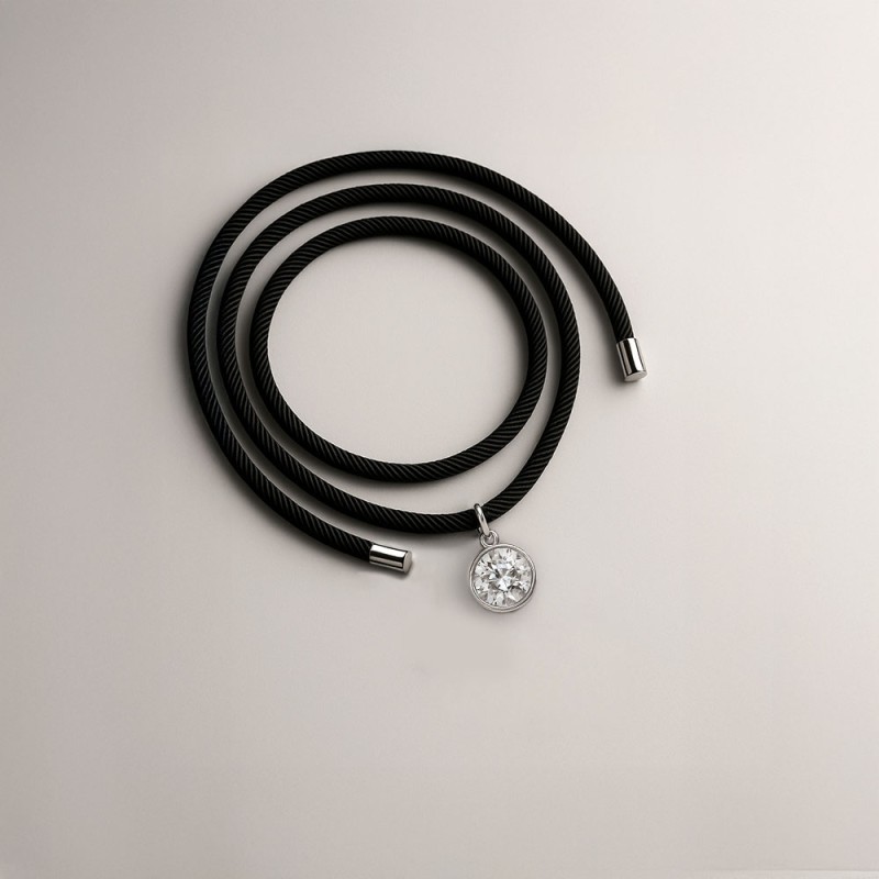 Collar Lazo Cordón con circón redondo Plata