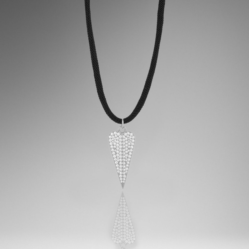 Collar Lazo Cordón con dije Corazón con circones Plata