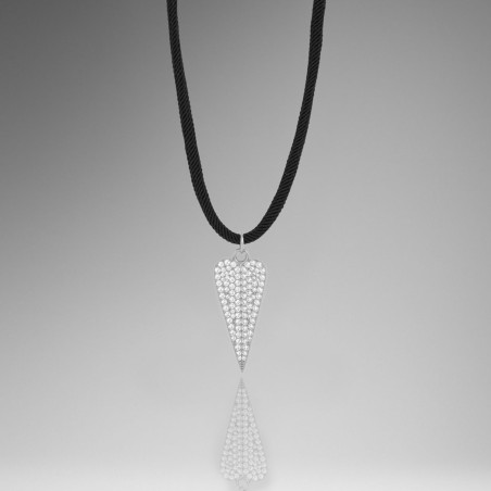 Collar Lazo Cordón con dije Corazón con circones Plata