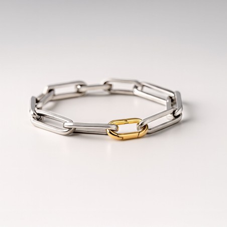 Pulsera de eslabones de Plata 925 y mosqueton en Plata Dorada. Combinacion Plata y dorado