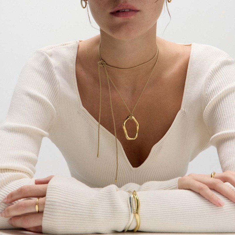 Collar Lazo Cordón con Arandela Orgánica II Dorada