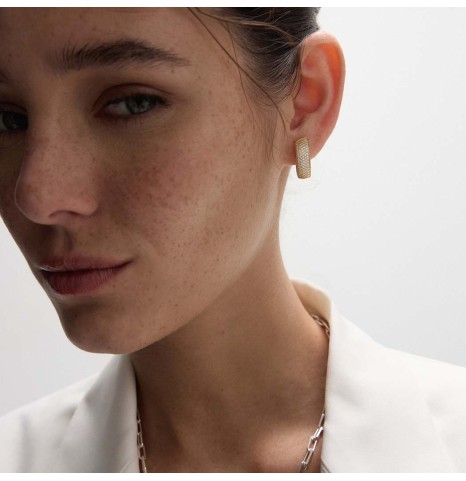 Par de aros navette con circonitas en Plata con balo de Oro 18kt