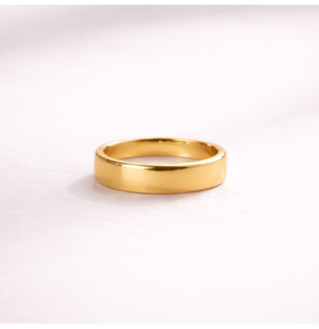 Alianza de oro amarillo ancha estilo cinta plana. Hecha a mano por De Dios Joyas.