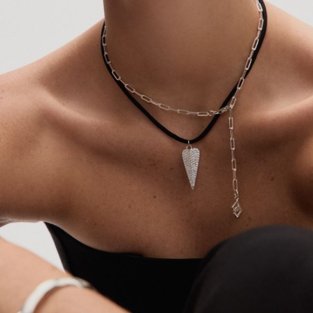 Collar Lazo Cordón con dije Corazón con circones Plata