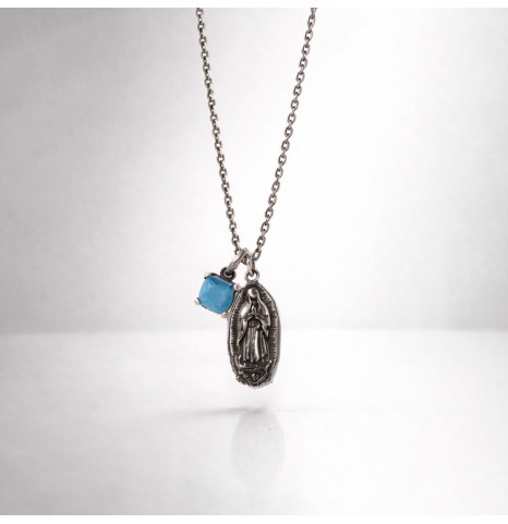 Collar de la virgen maria con circonita realizado en Plata 925