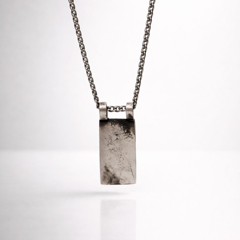 collar chapa placa grabable plata oxidada hombre de dios.