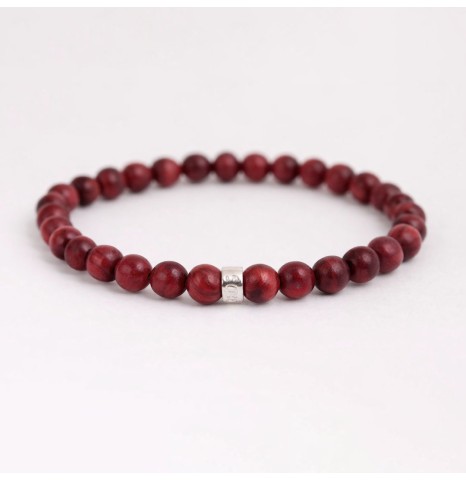 pulsera hombre madera roja plata de dios