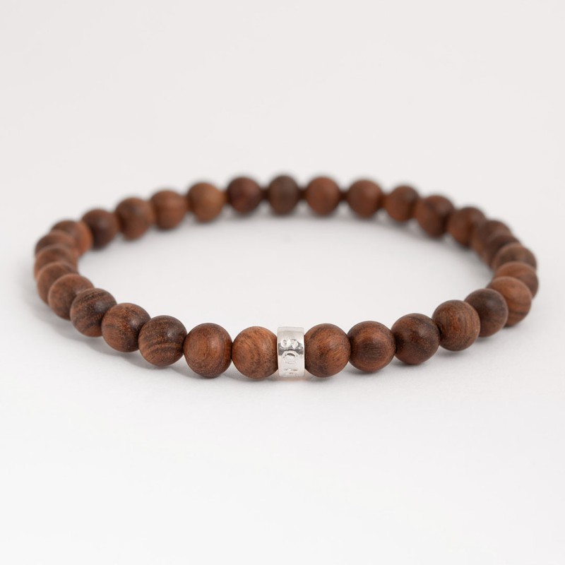Pulsera de hombre bolas de madera y arandela en Plata 925
