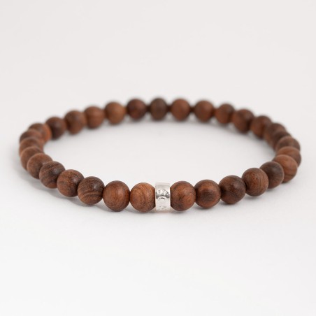 Pulsera de hombre bolas de madera y arandela en Plata 925