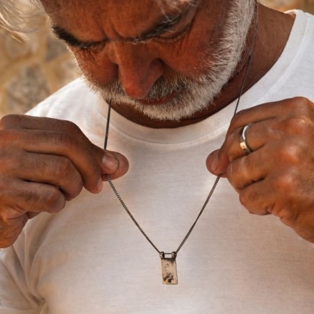 collar chapa placa grabable plata oxidada hombre de dios.