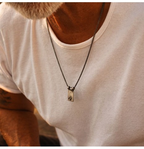 collar chapa placa grabable plata oxidada hombre de dios.