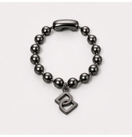 Pulsera de bolas de 8mm con baño de plata ennegrecida.