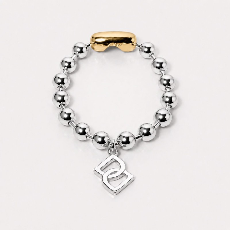 Pulsera de bolas de 8 mm plateada con cierre dorado