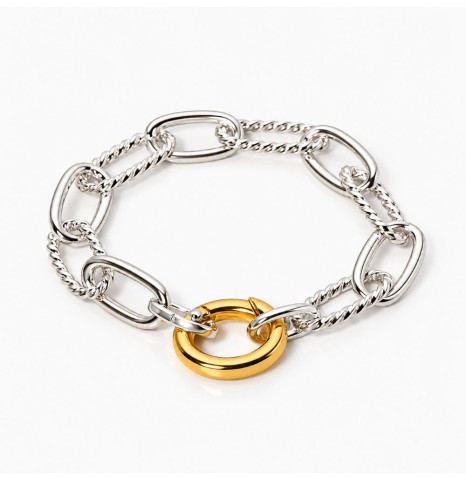 Pulsera Maximalista plateada de eslabones combinados. Colección Alta Bisutería De Dios Joyas