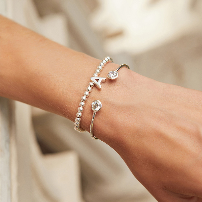 Pulsera Abierta Circonitas Redondas plata de ley