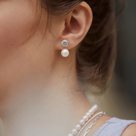Pendientes perla con circonita plata de ley
