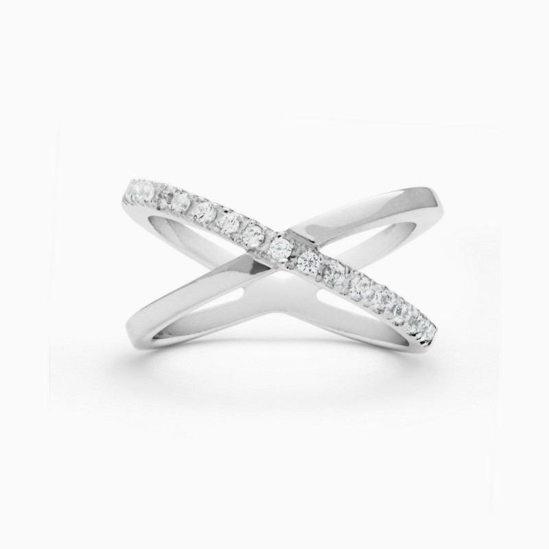 Anillo Cruzado Circonitas Plata de ley
