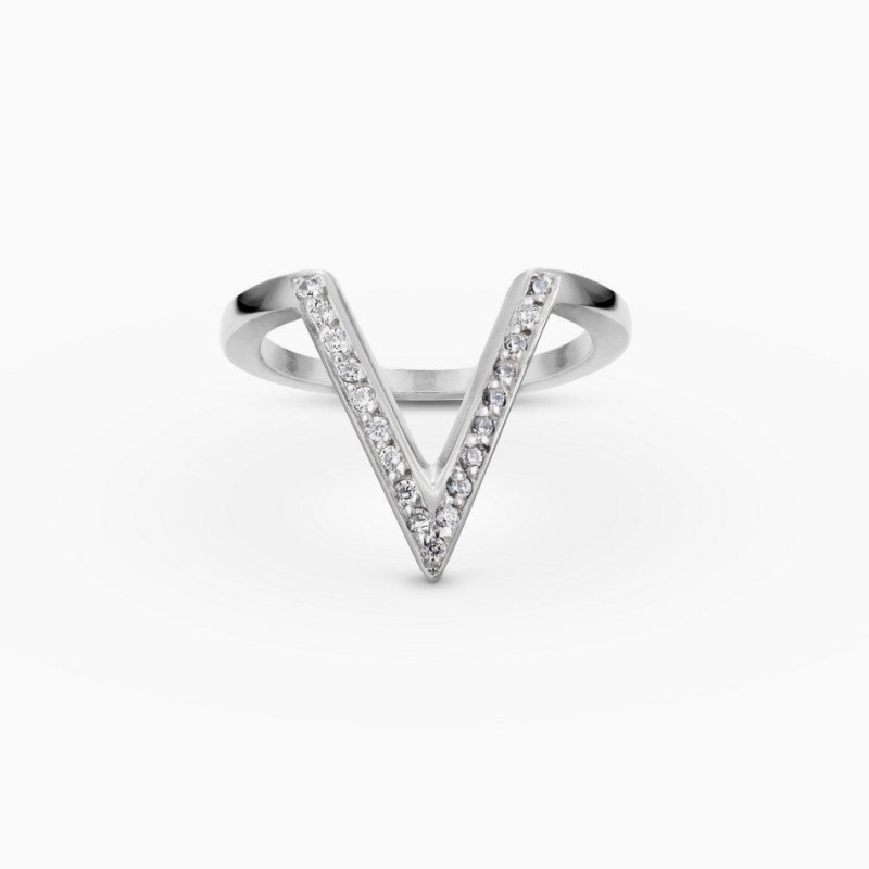 Anillo V Circonitas Plata de ley