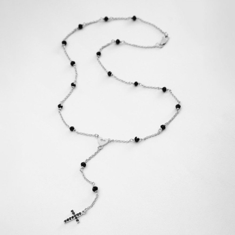 Collar con cristales y cruz con circonitas Plata de ley