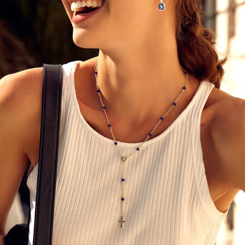 Collar con cristales y cruz con circonitas Plata de ley