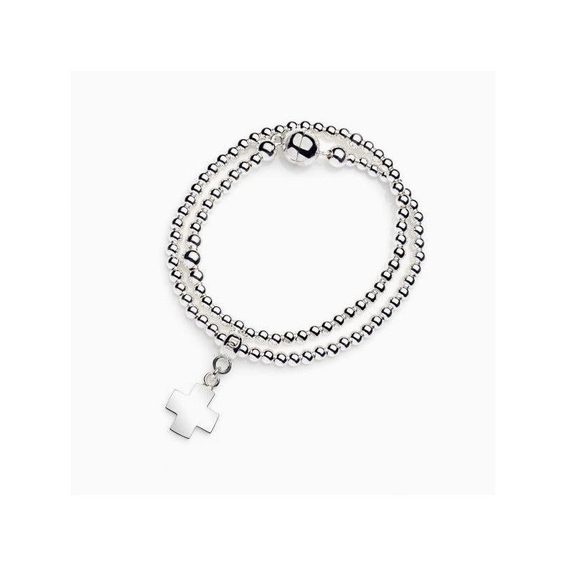 Pulsera bolitas con colgantr y cierre imán de 2 vueltas Plata de ley